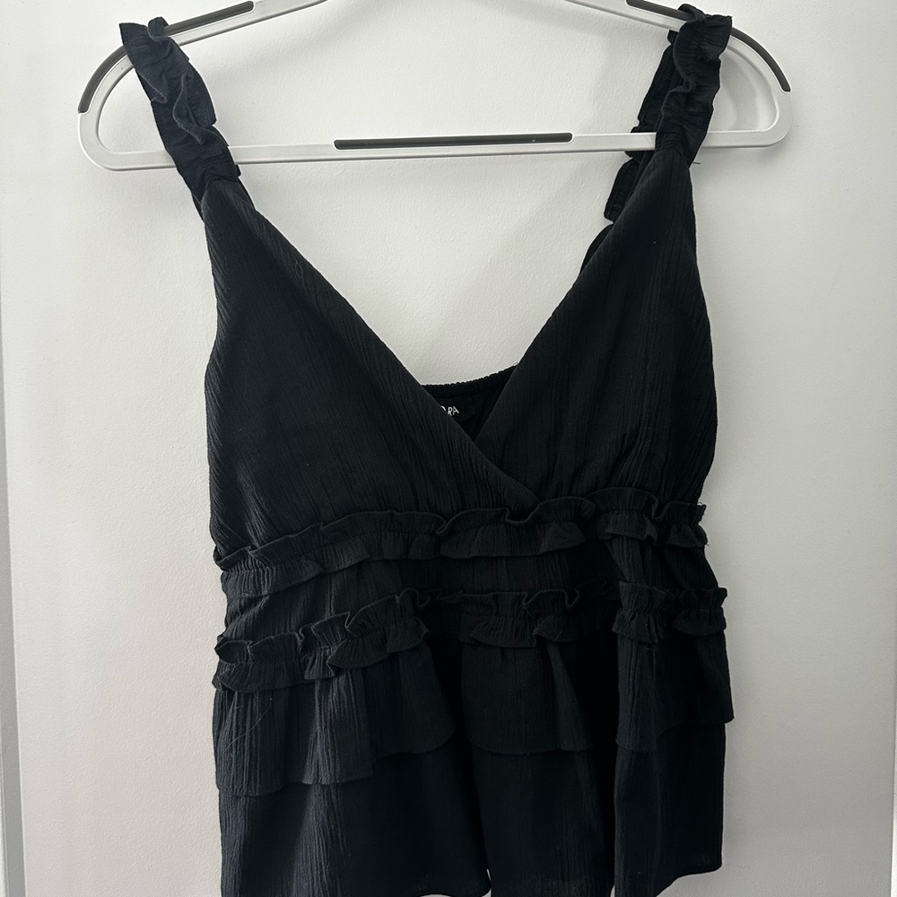 Storia Black Ruffled Blouse